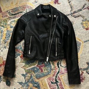 Abercrombie & Fitch Black Leather Moto Jacket Asymmetrical Zipper